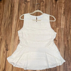 Eri + Ali women’s Large top blouse cream ivory lace peplum stretch sleeveless